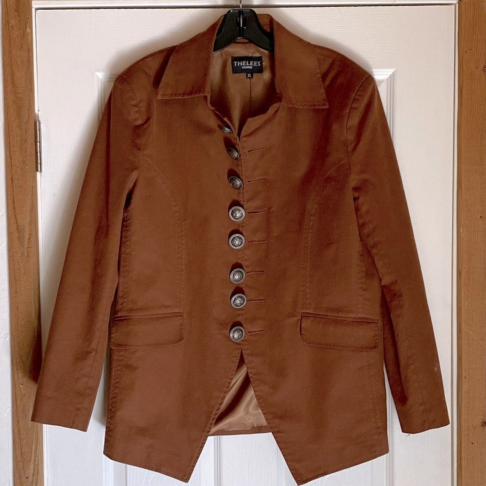 Thelees Men’s Brown Dinner Jacket w/ Large Round Brass Lion Buttons Size XL